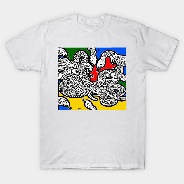 Serpentarium with many snakes fighting T-Shirt by Marccelus